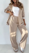 Kayla - Women's Lapel Solid Color Striped Casual Suit