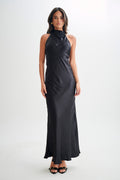 Aisha™ – Satin maxi dress with waterfall neckline