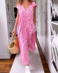 Rosma - Printed Maxi Dress with V-neck and Short Sleeves