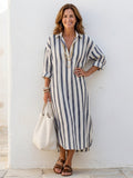 Naomi | Long Sleeve Striped Midi Shirt Dress
