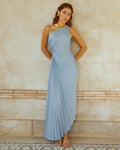 Delfina - Satin One-Shoulder Pleated Gown Maxi Dress