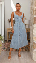 JAYLIN™ – Classic Sleeveless Button-Front Denim Dress
