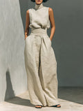 Flor™ | Minimalist Sleeveless Blouse and Wide-Leg Pants Cotton-Linen Set for Women
