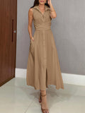 Romaine - Elegant Midi Dress with Belly Coverage