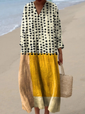 Yellow Color-blocked Dots Art Print Flowy Dress
