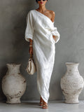 Aurora | Ivory One-Shoulder Flowing Maxi Dress