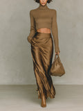 Florence - Golden-brown knit turtleneck top