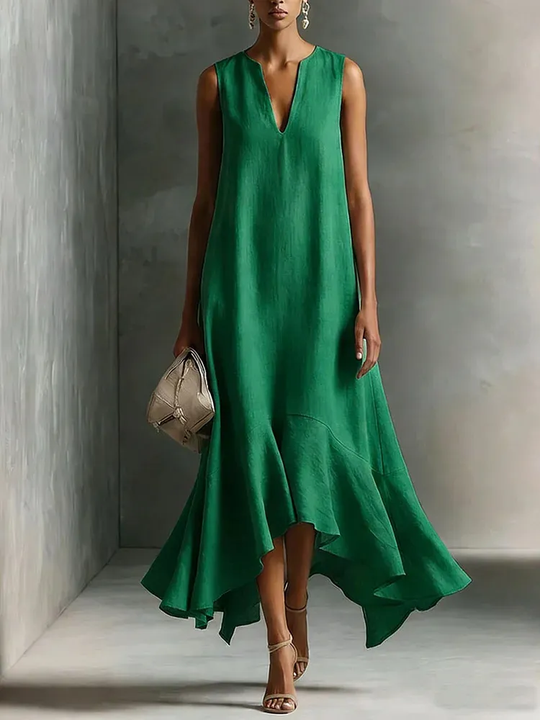 Sleeveless maxi dress with V-neck, front view