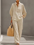 Maribel™ | Linen Set with Batwing Sleeves and Wide-Leg Pants