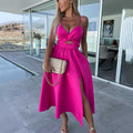 Célestine - Spaghetti Strap Midi Dress with High Slit